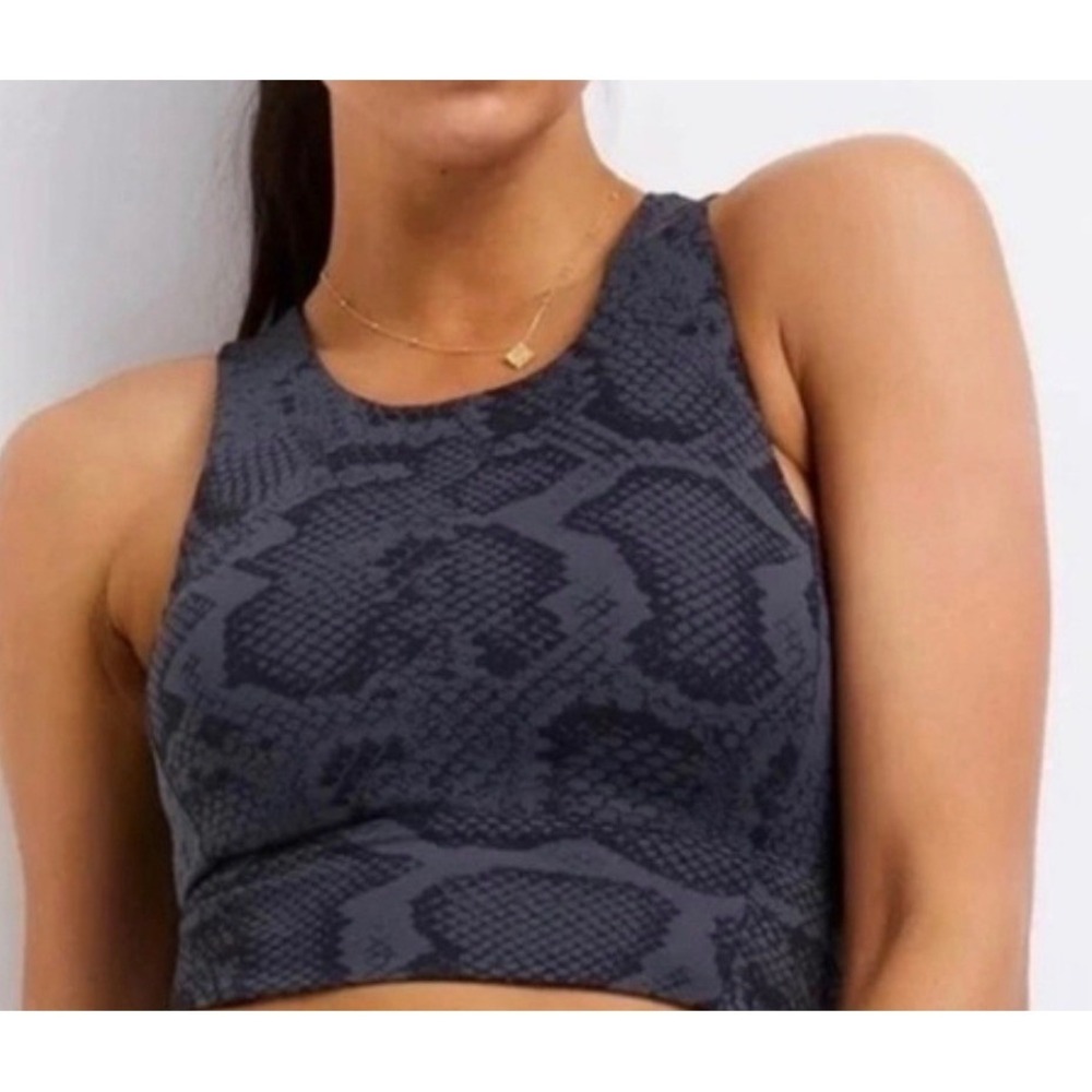 Allfenix Snakeskin Sports Bra Gray Black High Neck Racerback Keyhole Small